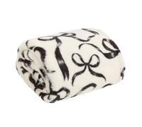 OHS Bow Ribbon Print Teddy Throw Soft Blanket, Mono - 150 x 200cm | Fade Resistant Colour Soft Cosy Texture Warm Winter Layer Lightweight Everyday Comfort Living Room Essential Easy Care Fabric