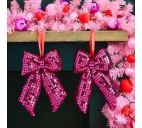 OHS Bow Shaped Disco Ball 4 Pack Mirror Balls with Hanging Loop, Hot Pink | Glitter Disco Ball Decorations for Party Birthday Festive Decor Display Walls Doors Christmas Tree Decorations Easy Hanging