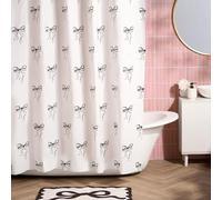 OHS Bow Shower Curtain, Mould Proof Mildew & Water Resistant Plastic Cute Bow Print Bathroom Curtain with 12 Hooks Quick Dry Weighted Hem Bathtub Curtains, 180 x 180cm - Monochrome