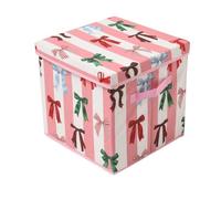 OHS Bow Stripe Bauble Storage Box Festive Christmas Decoration, Pink/White | Space Saver Bauble Storage with Cardboard Dividers for 64 Xmas Ornaments 4 Layer Holder with Separators Lid & Handles