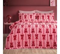 OHS Bow Stripe Coverless Duvet Teddy Fleece Single Duvet 10.5 Tog, Pink | Gifts for Women Soft Cosy Warm Winter Bedding with Pillowcase Quilt Cover Thermal Fluffy Bedding Travel Camping Duvet