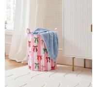 OHS Bow Stripe Kids Laundry Basket Baby Storage Bin Toy Basket, Pink/White