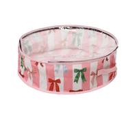 OHS Bow Stripe Wreath Storage Bag Circular Christmas Garland, Pink/White | Waterproof Circular Container with Carry Handles Artificial Xmas Ornaments Wreath Storage Garland Storage Bag