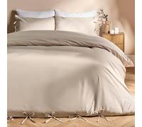 OHS Bow Tie Solid Dye Duvet Cover Set Bedding with Pillowcase in Stone | Size: Double OHS Stone Double