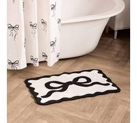 OHS Bow Velvet Monochrome Bath Mat Soft Absorbent Shower Rug in White OHS White