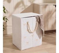 OHS Bow Washing Basket with Lid Folding Boucle Small Laundry Basket, Natural