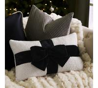 Ohs Bow Wrapped Boucle Throw Pillow Scatter Cushion - Black