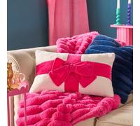 Ohs Bow Wrapped Boucle Throw Pillow Scatter Cushion - Hot Pink