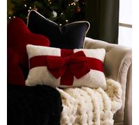 Ohs Bow Wrapped Boucle Throw Pillow Scatter Cushion - Red