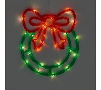 OHS Bow Wreath Light Fairy Lights Battery Christmas Lights, Red/Green | Ready to Display Wreath LED Glow Adds Instant Character Indoor and Outdoor Use