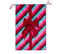 OHS Bows Christmas Sack Xmas Present Sacks Santa Sack, Multi - 50 x 70cm | Large Present Storage Sack Santa Sack for Christmas Morning Drawstring Neck Closure 50 x 70cm Size Festive Stripe Design