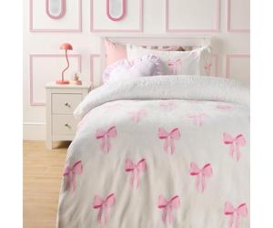 OHS Bows Duvet Covers Double, Gifts for Women Double Fleece Duvet Cover Sets Soft Warm Cosy Bow Print Winter Christmas Bedding Sherpa Reverse Bedding with Pillowcases, Pink/White