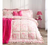 OHS Bows Frill Edge Coverless 7.5 Tog Duvet Set with Pillowcase in Pink | Size: Single OHS Pink Single