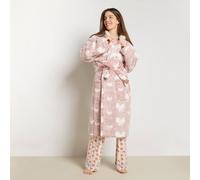 OHS Bows Hooded Dressing Gown Teddy Marl Thermal Robe in Baby Pink OHS Baby Pink One Size