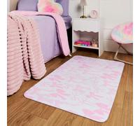 OHS Bows Kids Bedroom Rug Super Soft Hallway Runner 65 x 120cm, White/Pink | Machine Washable Rug Anti Slip Playroom Nursery Kids Room Carpet Cute Comfy Girls Bedroom Rug Low Pile Small Runner