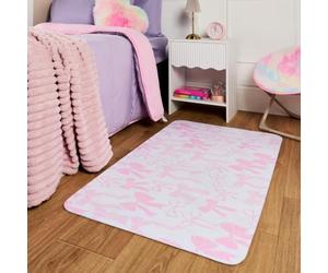 OHS Bows Kids Bedroom Rug Super Soft Hallway Runner 65 x 120cm, White/Pink | Machine Washable Rug Anti Slip Playroom Nursery Kids Room Carpet Cute Comfy Girls Bedroom Rug Low Pile Small Runner