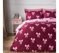 OHS Bows Microfibre Reversible Bedding Set Duvet Cover with Pillowcase in Burgundy | Size: Double OHS Burgundy Double