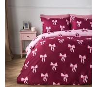 OHS Bows Microfibre Reversible Bedding Set Duvet Cover with Pillowcase in Burgundy | Size: Single OHS Burgundy Single