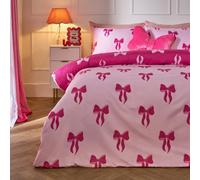 Ohs Bows Microfibre Reversible Bedding Set Duvet Cover With Pillowcase, Pink - Single