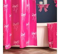 OHS Bows Mould Proof Shower Curtain with 12 Hooks in Bright Pink | Size: 180 cm width x 180 cm drop OHS Bright Pink 180 cm width x 180 cm drop