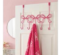 Ohs Bows Over The Door Hook Hanger 5 Hooks Coats Towel Rack - Pink