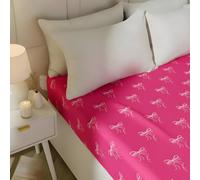 Ohs Bows Print Microfibre Easy Care 25Cm Deep Fitted Bed Sheet, Hot Pink - Single