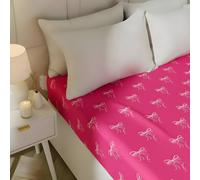 OHS Bows Print Microfibre Easy Care 25cm Deep Fitted Bed Sheet in Bright Pink | Size: King Fitted OHS Bright Pink King Fitted
