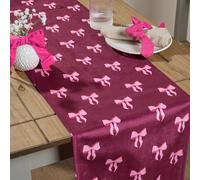 OHS Bows Print Piped Matte Velvet Table Runner Décor in Burgundy OHS Burgundy