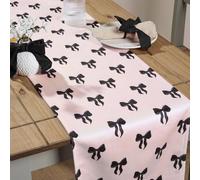 OHS Bows Print Piped Matte Velvet Table Runner Décor in Pale Pink OHS Pale Pink