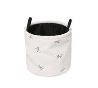 OHS Bows Print Storage Basket with Handles Boucle Blanket Box, Cream | Small Laundry Basket Round Dirty Clothes Toy Storage Organiser Nursery Decor Blanket Basket Living Room Bedroom Home Office