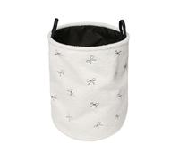 OHS Bows Print Storage Basket with Handles Boucle Blanket Box, Cream | Small Laundry Basket Round Dirty Clothes Toy Storage Organiser Nursery Decor Blanket Basket Living Room Bedroom Home Office