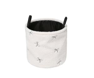 OHS Bows Print Storage Basket with Handles Boucle Blanket Box, Cream | Small Laundry Basket Round Dirty Clothes Toy Storage Organiser Nursery Decor Blanket Basket Living Room Bedroom Home Office