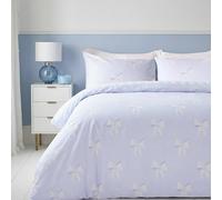 OHS Bows Stripe Reversible Duvet Cover Set Polycotton Bedding in Blue | Size: Double OHS Blue Double