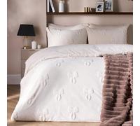 Ohs Bows Tufted Teddy Fleece Super Soft Duvet Set With Pillowcase, Ivory - King