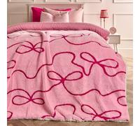OHS Bows Tufted Teddy Fleece Throw Blanket Soft Bedspread in Pink | Size: 130 cm x160 cm OHS Pink 130 cm x160 cm