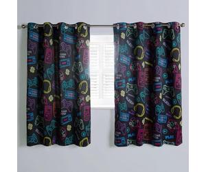 OHS Boys Curtains for Bedroom, Gaming Blackout Curtains Eyelet Home Accessories Decorative Kids Curtains Two Panels Energy Saving - Black, 66" x 72"