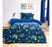 OHS Boys Single Duvet Cover Set, Super Soft Warm Stylish Gaming Print Fleece Duvet Cover Comfy Reversible Kids Single Bedding Sets with Pillowcase, Black/Green