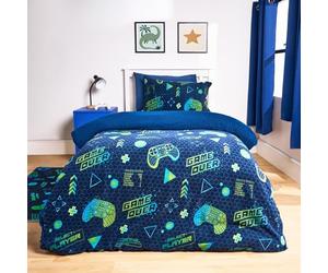OHS Boys Single Duvet Cover Set, Super Soft Warm Stylish Gaming Print Fleece Duvet Cover Comfy Reversible Kids Single Bedding Sets with Pillowcase, Black/Green