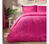 OHS Bright Pink Double Duvet Set, Super Soft Warm Cosy Seersucker Duvet Cover Luxurious Embossed Geometric Seersucker Double Bedding Set with Matching Pillowcases