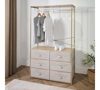 Ohs Brooklyn 6 Drawer Cabinet Rail Open Home Wardrobe Storage Clothes Organiser - Beige