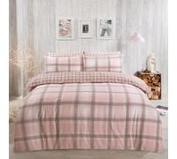 Dreamscene Double Duvet Set 100% Brushed Cotton, Super Soft Warm Aspen Check Reversible Tartan Flannelette Thermal Double Quilt Duvet Cover Set with Pillowcases, Blush Pink