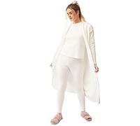 OHS Brushed Rib Long Sleeve Womens Maxi Cardigan Boyfriend Warm Open Loungewear, Cream - Medium