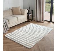 OHS Bubble Faux Fur Living Room Rug, Soft Warm Fluffy Faux Fur Texture with Bubble Design Home Rugs Ideal for Living Room Bedroom, Cream - 80 x 150cm