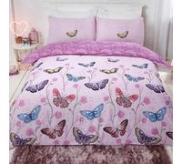 Dreamscene Double Duvet Set, Ultra Soft Warm Cosy Vibrant Butterfly Design Bedding Sets Luxurious Reversible Double Quilt Cover Set with Pillowcases - Purple