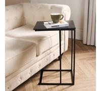 OHS C Shape Table Side End Living Room Furniture Bedside Nightstand, Black Wood