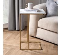 OHS C Shape Table Side End Living Room Furniture Bedside Nightstand, Marble Gold in Natural OHS Natural