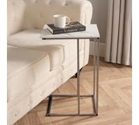 OHS C Shape Table Side End Living Room Furniture Bedside Nightstand, White Marble