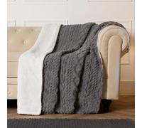 OHS Cable Knit Blanket Sherpa Fleece Plush Supersoft Warm Throw, Grey - 130 X 160Cm