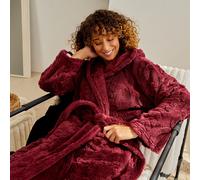 OHS Cable Knit Dressing Gown Flannel Fleece Loungewear Hooded Bathrobe in Burgundy OHS Burgundy One Size