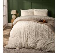 Ohs Cable Knit Fleece Duvet Cover Set Warm Reversible Bedding, Cream - King